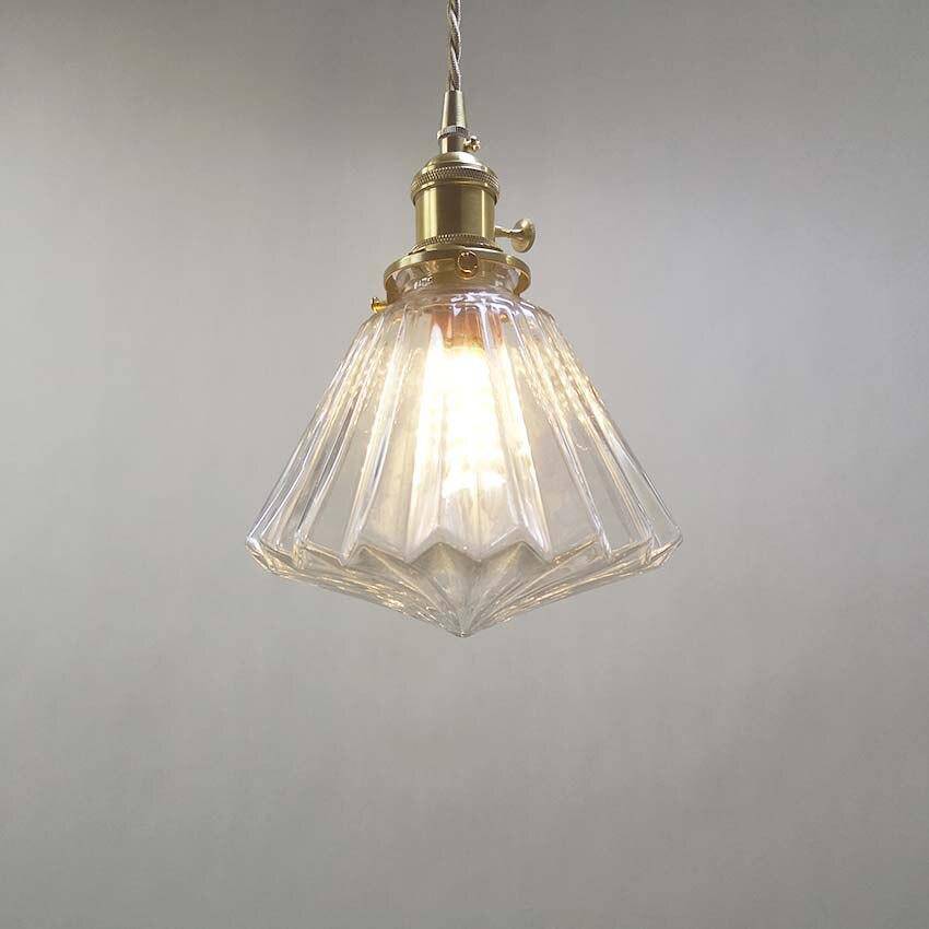 Suspension vintage en verre et support doré Brass - vue 3 sur 4