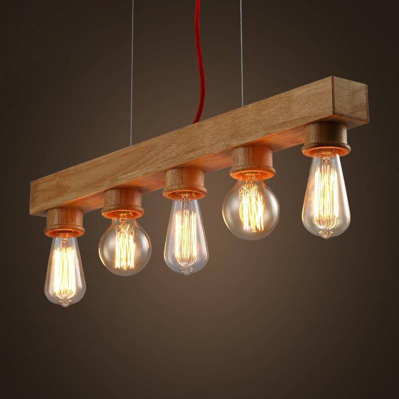 Suspension en bois avec différentes ampoules style Industriel - vue 4 sur 3