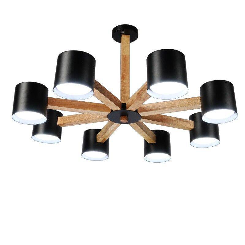 Plafonnier en bois avec plusieurs spots colorés cylindriques - vue 8 sur 8