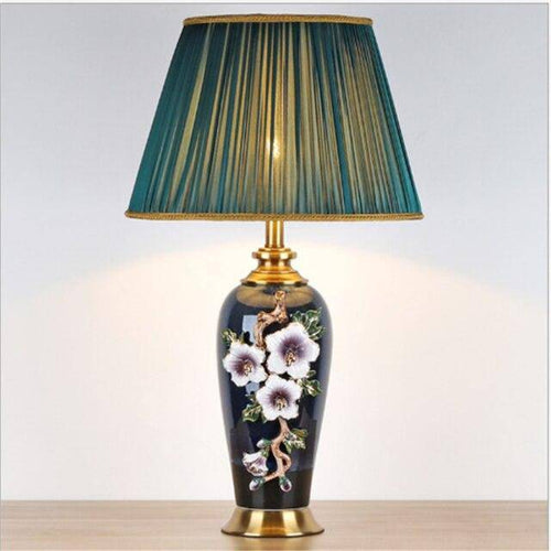 Lampe à poser LED en céramique noire avec abat-jour colorée style Japonais