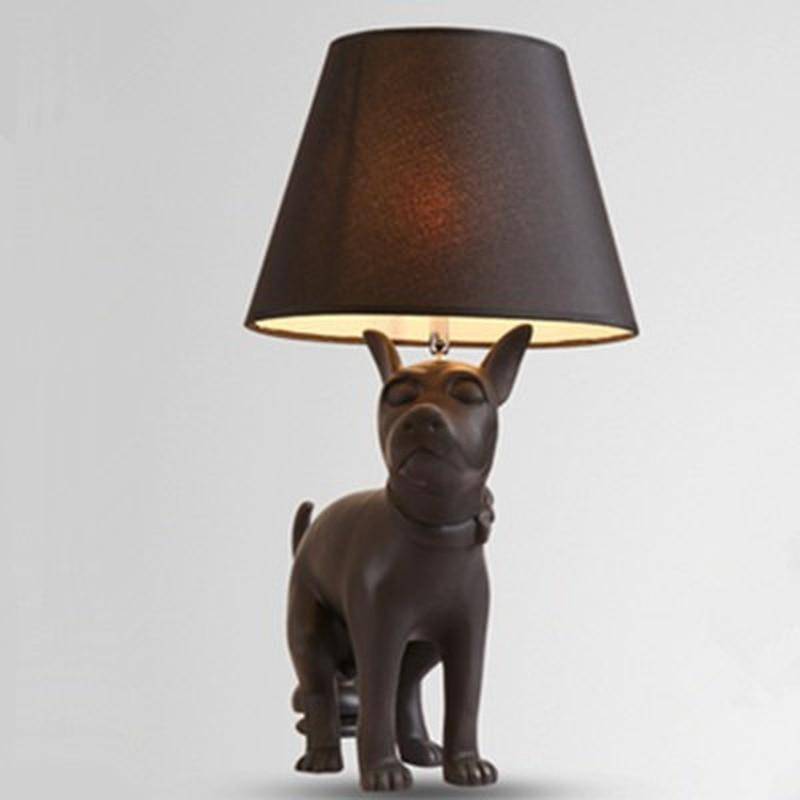 Lampe à poser avec support chien et abat-jour noir - vue 5 sur 6