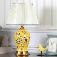 Lampe à poser LED en céramique et fleurs avec abat-jour blanc style Japonais