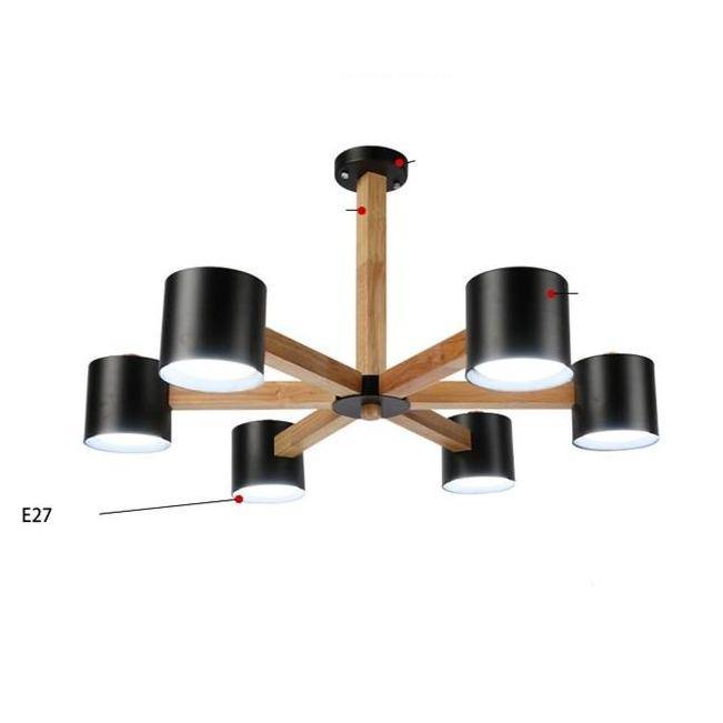 Plafonnier en bois avec plusieurs spots colorés cylindriques - vue 4 sur 8