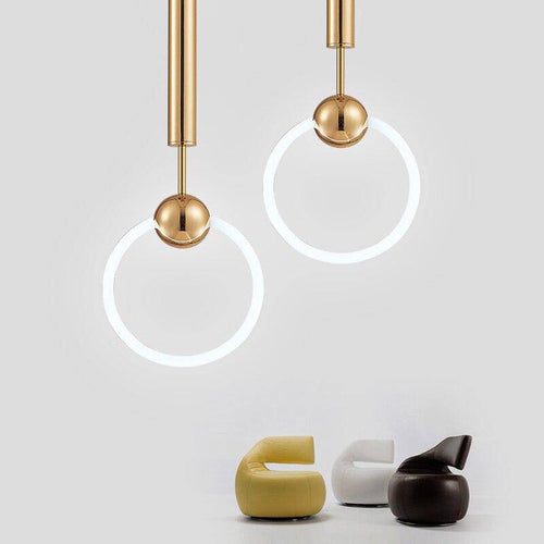 Suspension design ronde à LED et support dorée Jaxlong