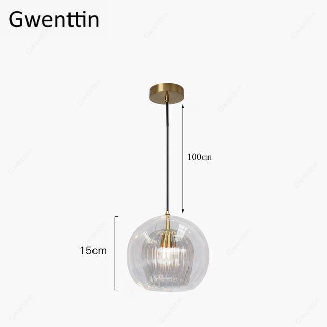 Suspension LED boule en verre avec tige dorée Modern - vue 7 sur 12