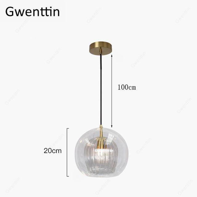 Suspension LED boule en verre avec tige dorée Modern - vue 12 sur 12