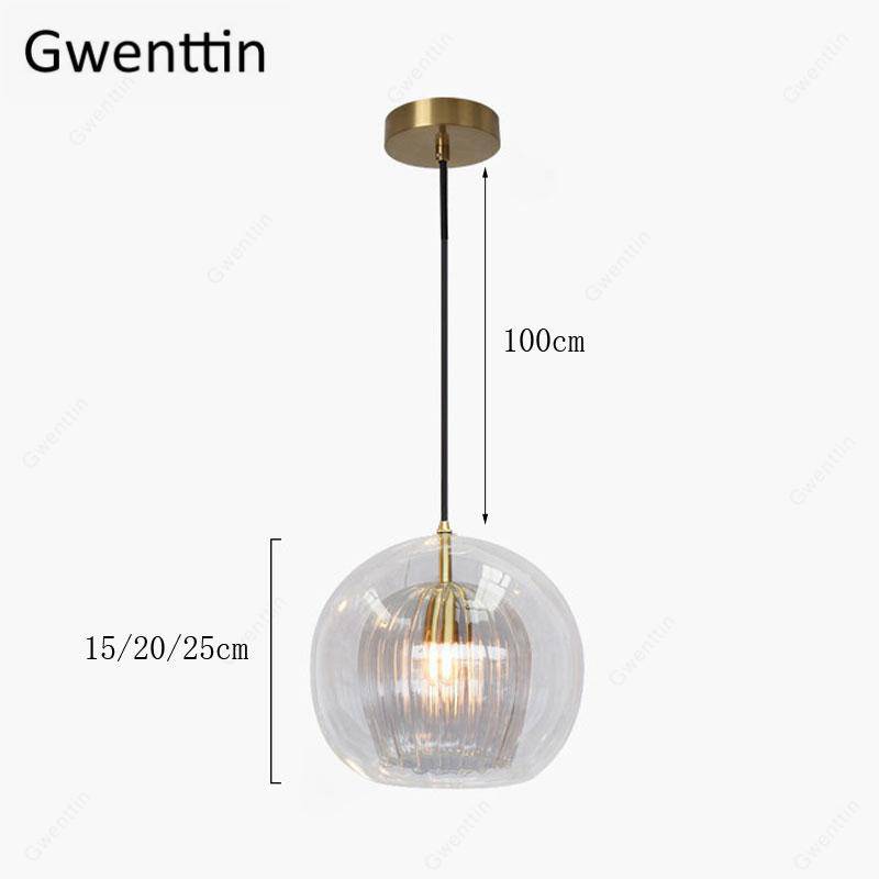 Suspension LED boule en verre avec tige dorée Modern - vue 9 sur 12
