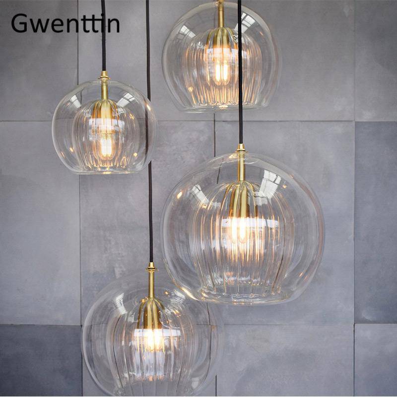 Suspension LED boule en verre avec tige dorée Modern - vue 3 sur 12