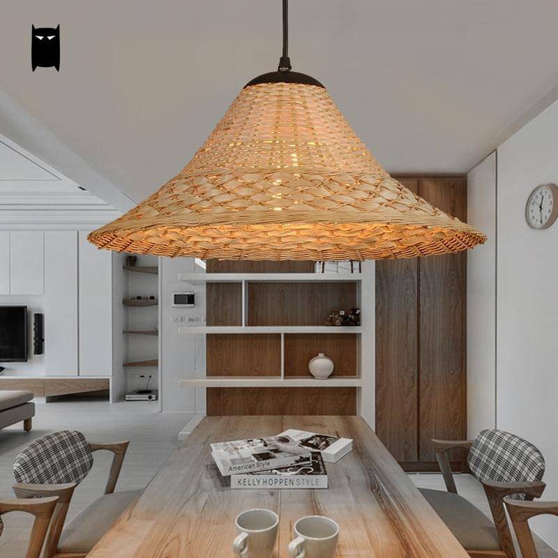 Suspension rustique LED avec abat-jour en rotin - vue 3 sur 5
