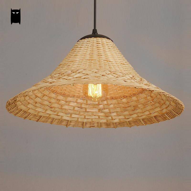 Suspension rustique LED avec abat-jour en rotin