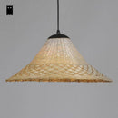 Suspension rustique LED avec abat-jour en rotin
