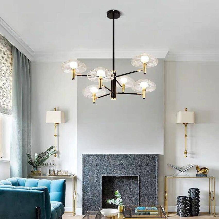 Lustre design noir et doré avec lampes en verre Light - vue 5 sur 10