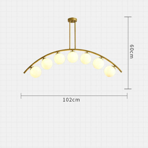 Lustre design LED avec bras arrondi doré et boules en verre Luxury