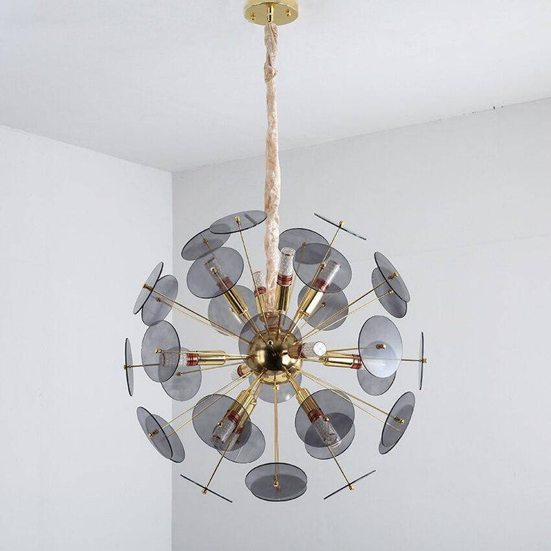 Lustre design doré et plaques rondes plates fumées Luxury