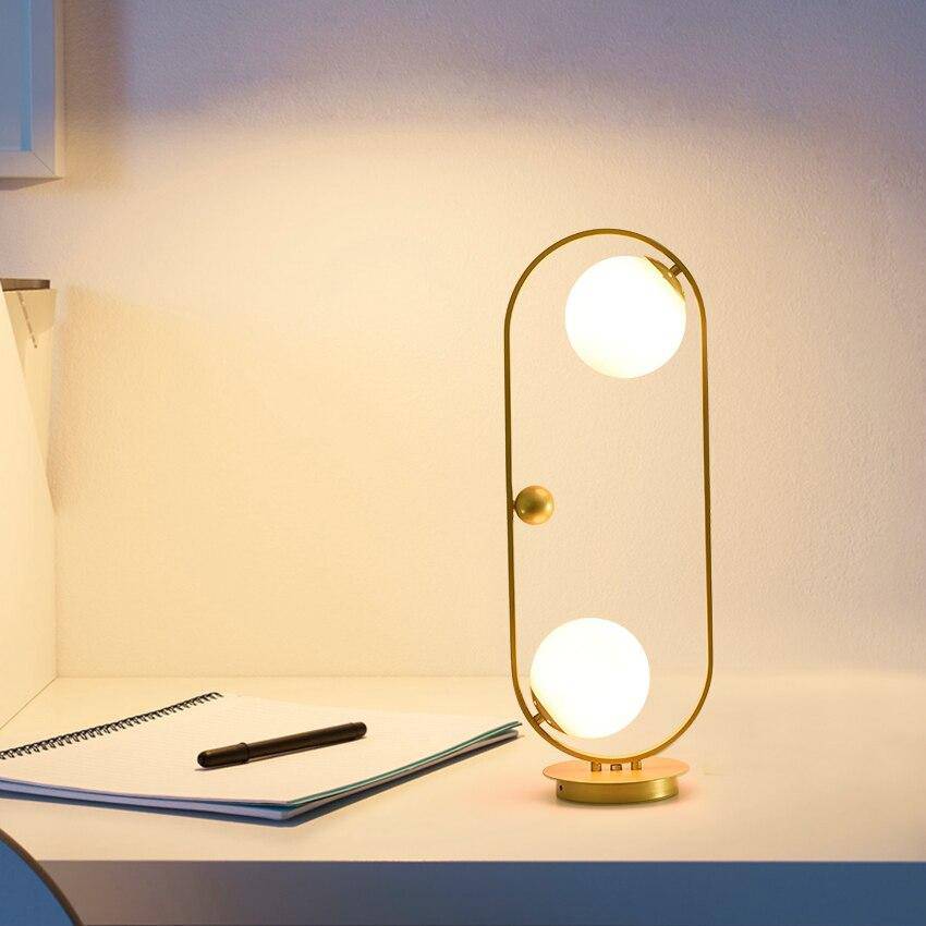 Lampe de chevet design à LED avec anneau métal et boules en verre Loft - vue 6 sur 12