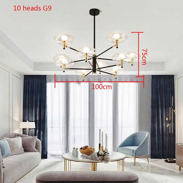 Lustre design noir et doré avec lampes en verre Light - vue 6 sur 10
