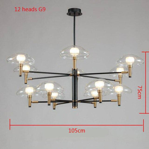 Lustre design noir et doré avec lampes en verre Light