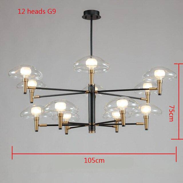 Lustre design noir et doré avec lampes en verre Light - vue 9 sur 10