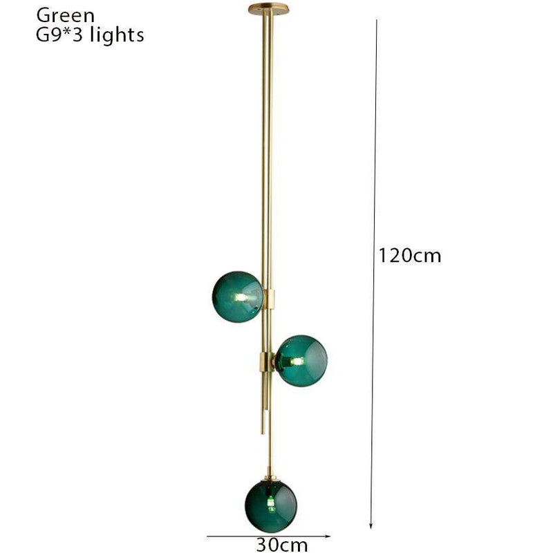 Suspension tube doré et boules en verre moderne