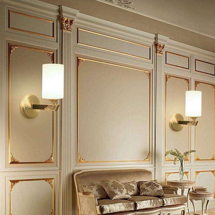 Applique murale doré avec abat-jour cylindrique en verre Indoor