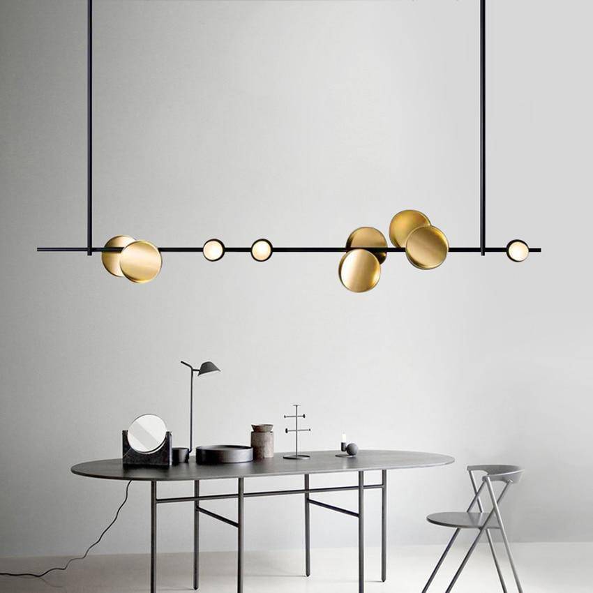 Lustre et suspension design art déco noir et doré avec lampes LED - vue 7 sur 11