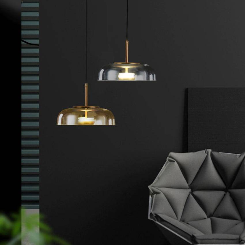 Suspension design en verre fumé et tige dorée Amber - vue 5 sur 12