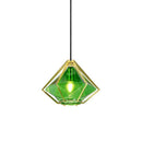 Suspension design géométrique doré et verre coloré Diamond