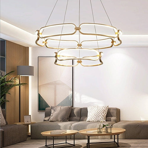 Lustre design à LED doré avec anneaux Pavia - vue 3 sur 10
