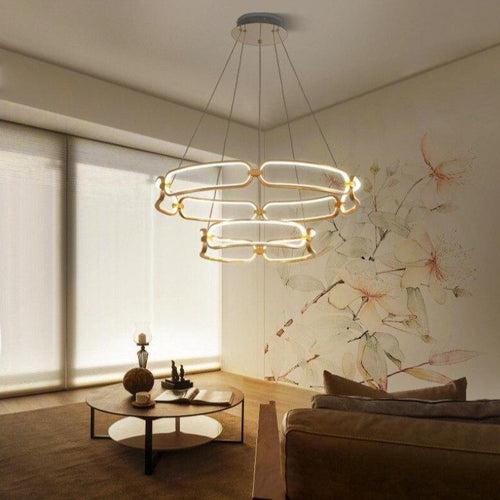 Lustre design à LED doré avec anneaux Pavia - vue 4 sur 10