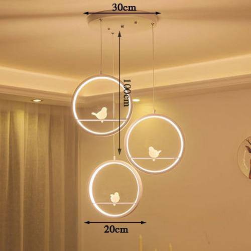 Suspension LED moderne rond avec oiseaux (noir ou blanc)
