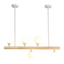Lustre scandinave LED allongé en bois et boules en verre