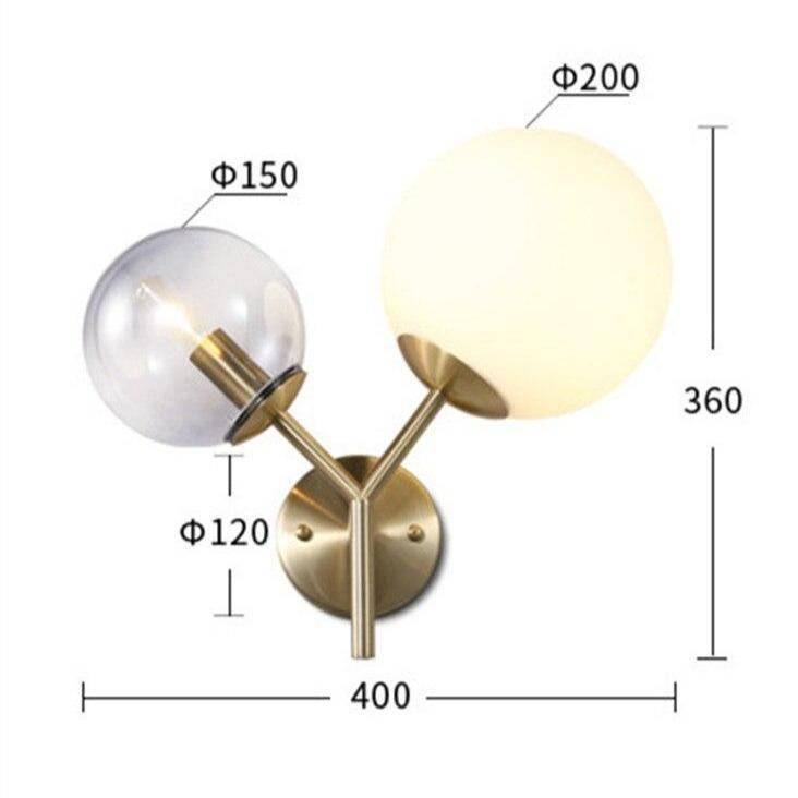 Applique murale design LED en métal doré avec deux boules en verre - vue 6 sur 5