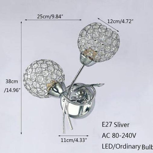 Applique murale design à LED avec double abat-jour en verre cristal Rétro