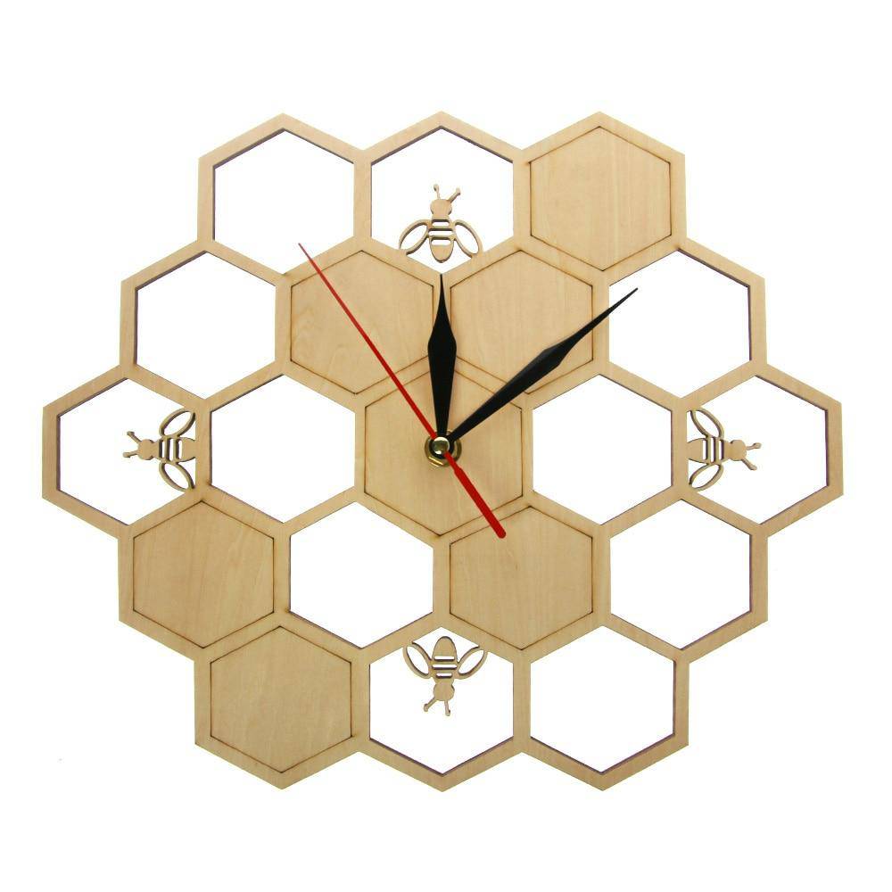 Horloge murale en bois avec alvéoles et abeilles 30cm - vue 6 sur 5