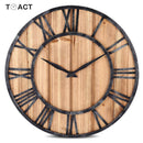 Horloge murale ronde en bois et métal avec chiffres romain style industriel 40cm
