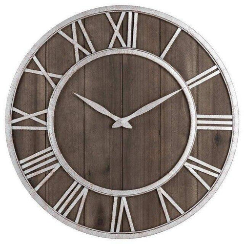 Horloge murale ronde en bois et métal avec chiffres romain style industriel 40cm