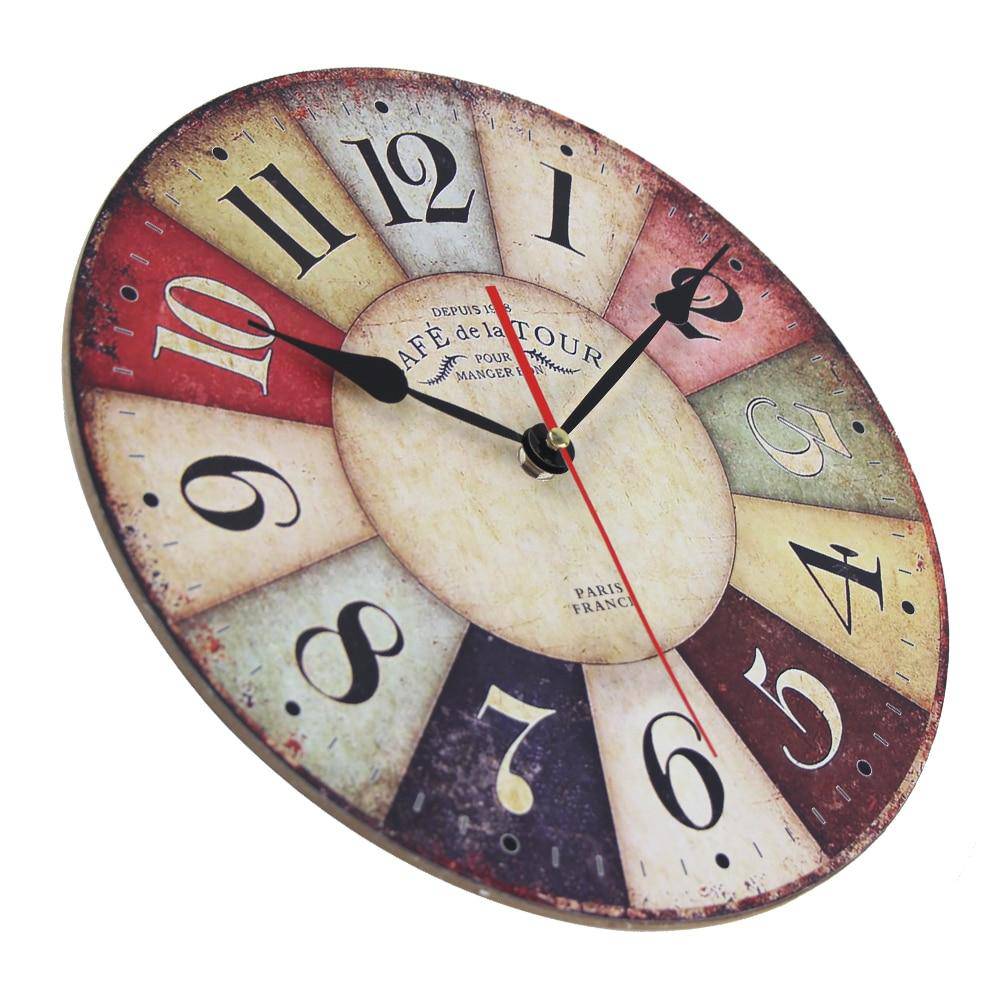Horloge murale ancienne ronde style vintage en bois Rustic - vue 4 sur 3