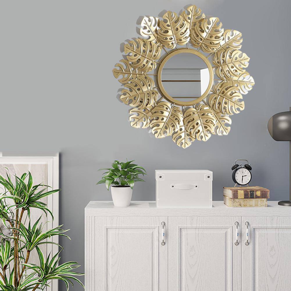 Miroir mural rond doré décoratif style soleil - vue 3 sur 4