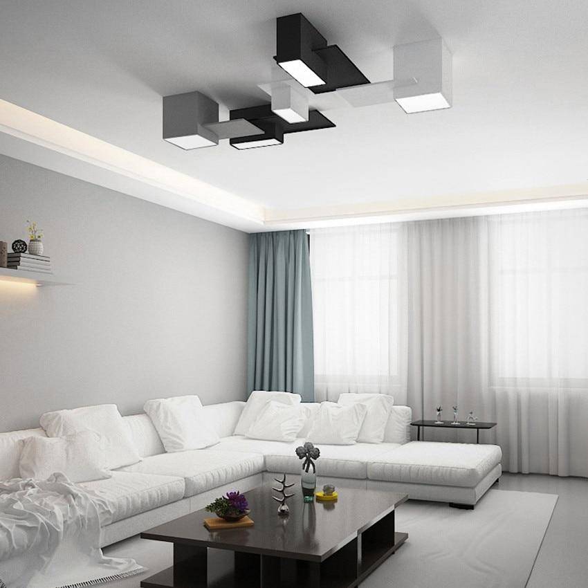 Plafonnier design LED à formes géométriques modernes noires et blanches - vue 6 sur 9