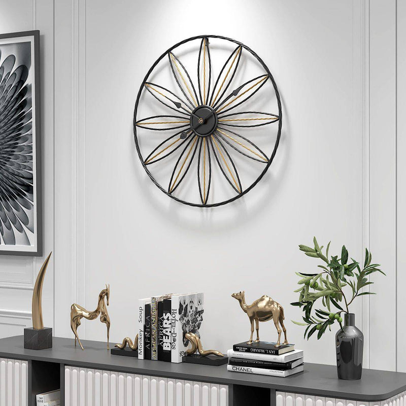 Horloge murale ronde avec rosace en métal rétro Hollow