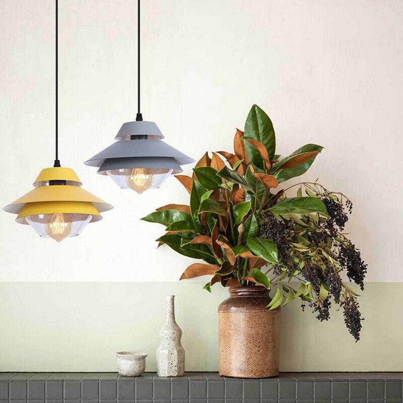 Suspension rétro à LED avec abat-jour en métal coloré et verre - vue 4 sur 8