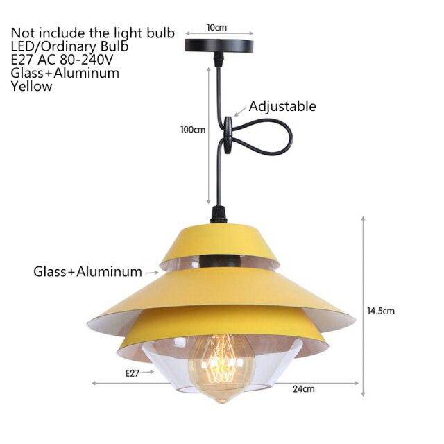Suspension rétro à LED avec abat-jour en métal coloré et verre - vue 8 sur 8