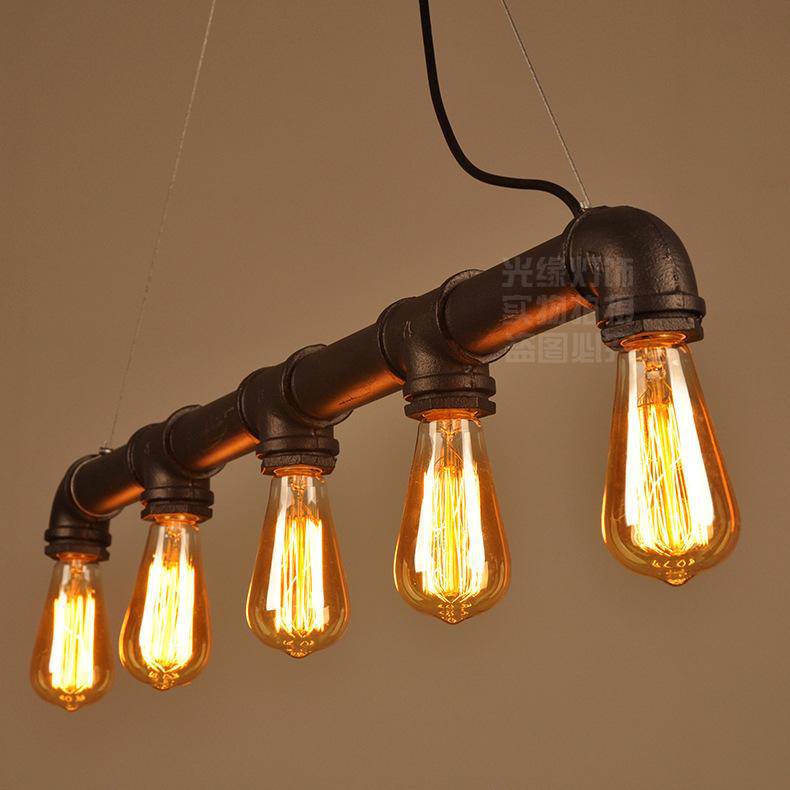 Suspension rustique style industriel avec plusieurs lampes - vue 3 sur 2