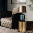 Design-Tischlampe LED aus gemustertem Glas mit Metallschirm