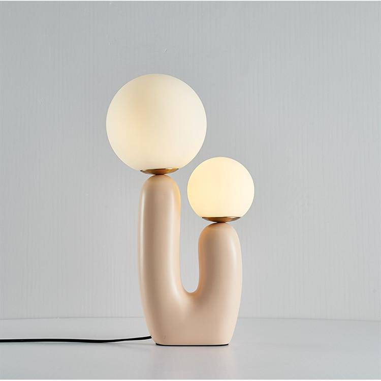 Lampe de chevet design LED en résine rose et double boule en verre - vue 8 sur 8