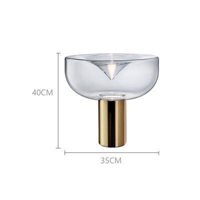 Lampe à poser design LED avec abat-jour arrondi et cylindre doré - vue 9 sur 9