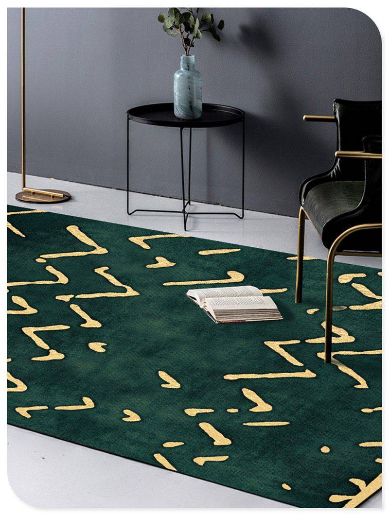 Tapis rectangle géométrique vert et traces dorées House - vue 3 sur 2