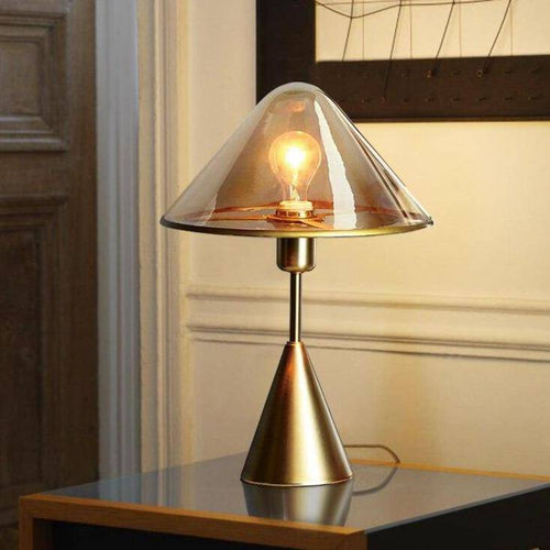 Lampe à poser design LED avec socle conique en métal doré