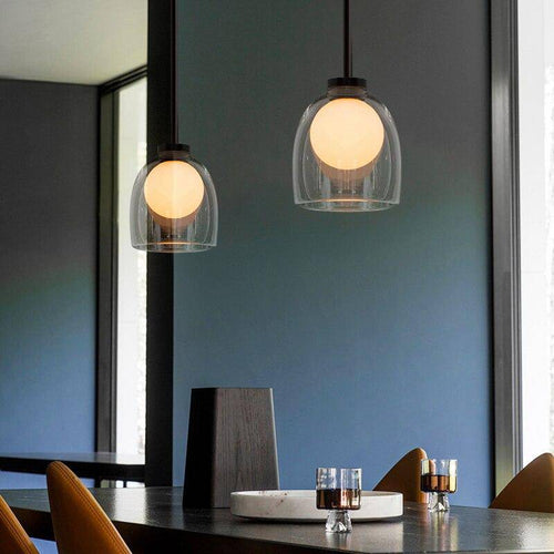 Suspension design en verre fumé avec boule intérieur