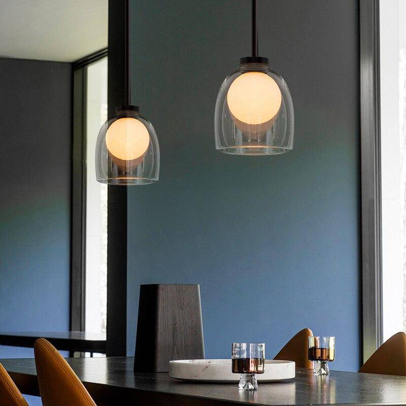 Suspension design en verre fumé avec boule intérieur - vue 8 sur 11